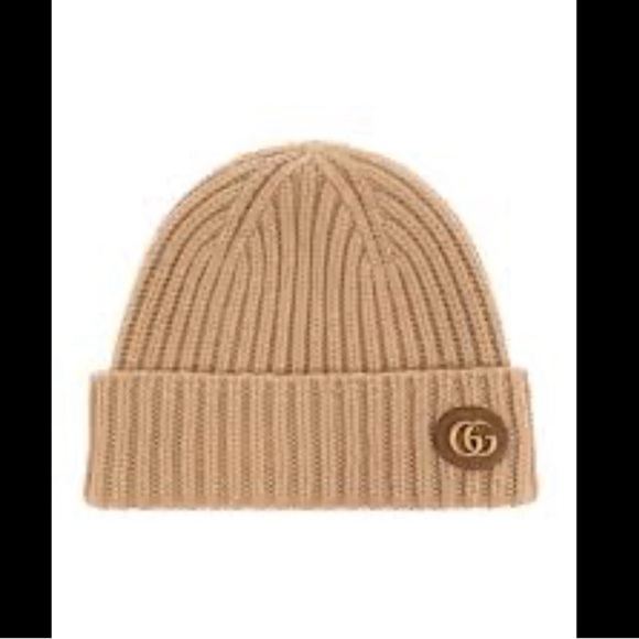 Gucci Tan Ribbed Knit Hat with Logo - Picture 2 of 13